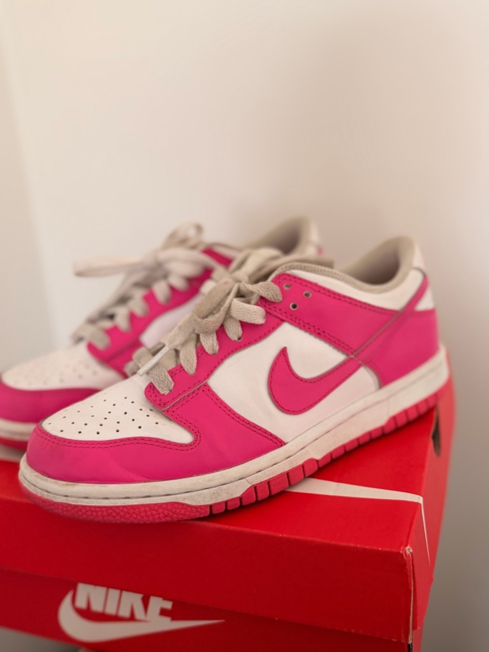 Nike Dunk Low White and Hot Pink Low-Top Sneakers